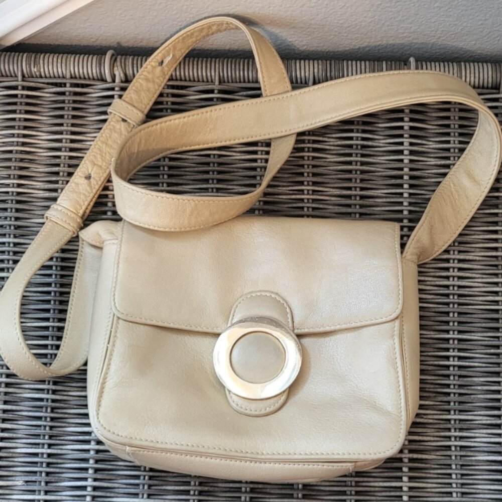 Vintage Bechamel Genuine Leather Crossbody Bag Upcycled Neutral 90s Lux